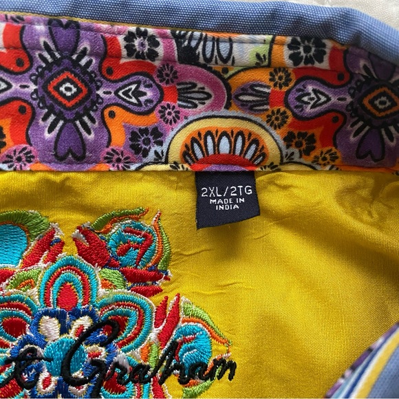 Robert Graham Button Down Embroidered Shirt Flip Cuff Abstract Art Size 2XL - Picture 3 of 13